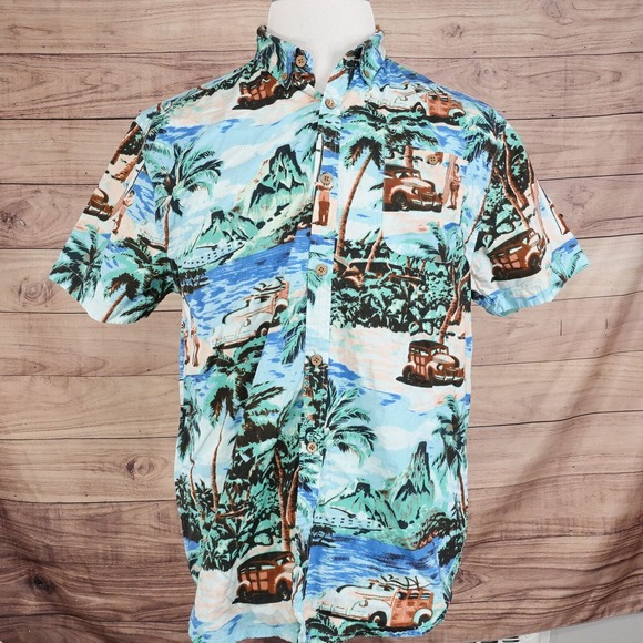 FREE NATURE SHORT SLEEVE 100% COTTON FLORAL PALM TREE HAWAIIAN SHIRT MENS L - Picture 3 of 7